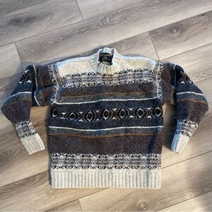 Alert and Brock Kid’s Medium Wool Alpaca Patterned Knit Sweater - Gray and Brown